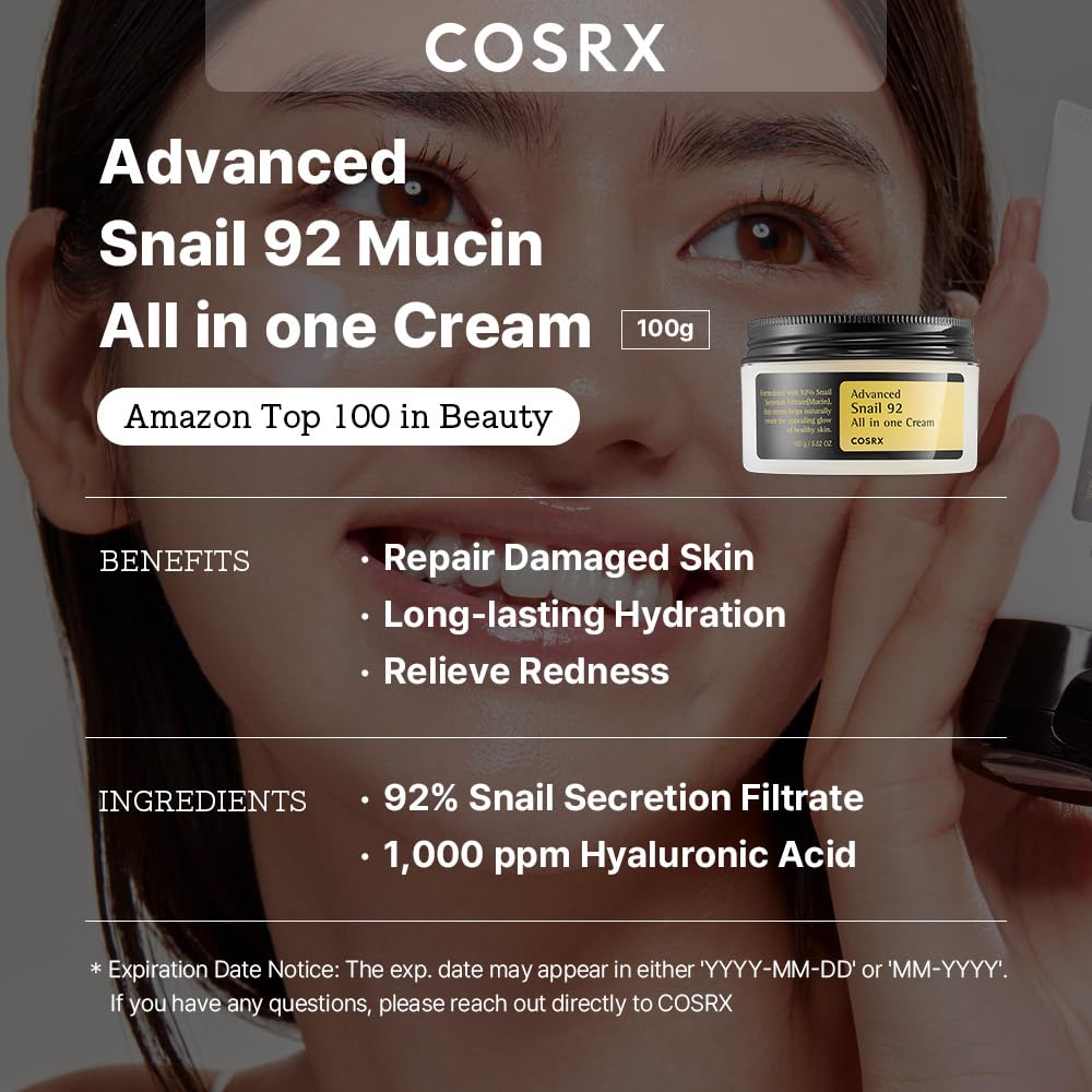 COSRX Best Seller Duo- Snail 92 Cream & Snail 96 Essence, Daily Face Gel Moisturizer and Hydrating Serum for Face with Snail Secretion Filtrate, Korean Skin Care