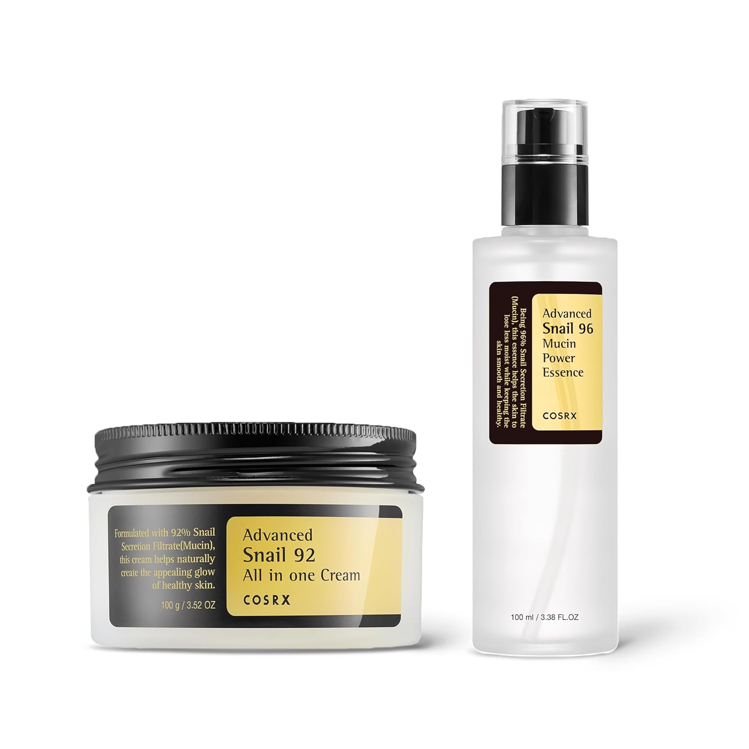 COSRX Best Seller Duo- Snail 92 Cream & Snail 96 Essence, Daily Face Gel Moisturizer and Hydrating Serum for Face with Snail Secretion Filtrate, Korean Skin Care