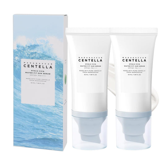 2PCS Centella Sunscreen SPF 50, 50ML 𝑴𝒂𝒅𝒂𝒈𝒂𝒔𝒄𝒂𝒓 Sunscreen Face Serum, Daily UV Defense Sunblock Summer for Face, Travel Essentials for Black Girl