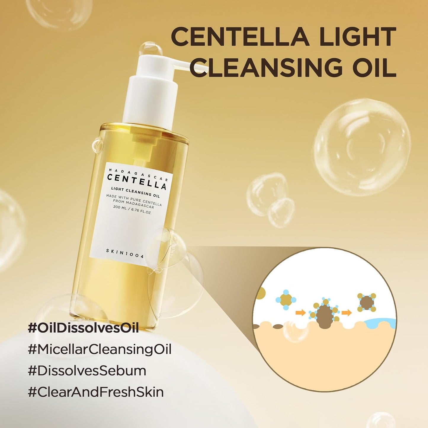 SKIN1004 Madagascar Centella Light Cleansing Oil 6.76 fl.oz, 200ml | Gentle Oil Cleanser for Face, Korean Facial Cleanser, Double Cleansing