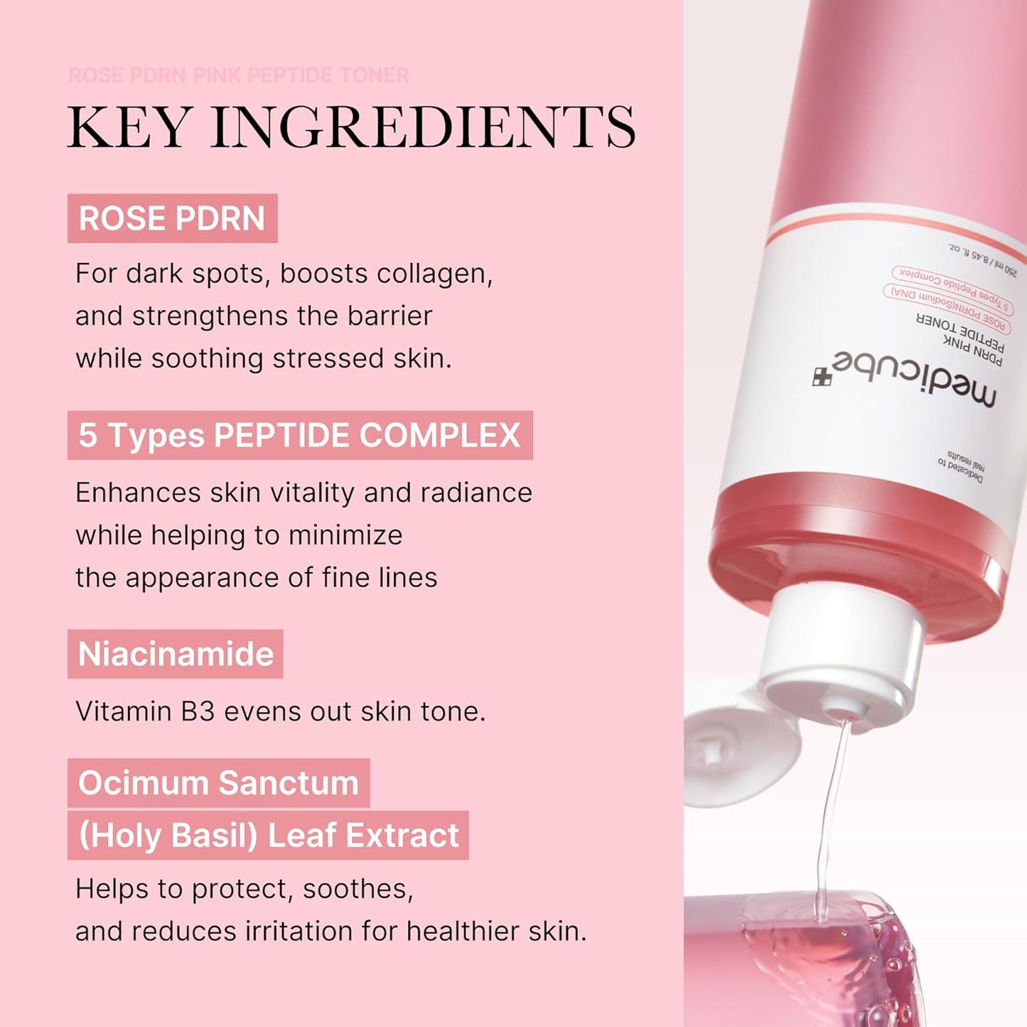 medicube PDRN Pink Peptide Toner I Pink Glow Toner for Skin Boosting, Soothing and Calming, Uneven Skin Tone, Rose PDRN & Peptide & Niacinamide, Korean Skin Care (250ml / 8.45 fl. oz.)