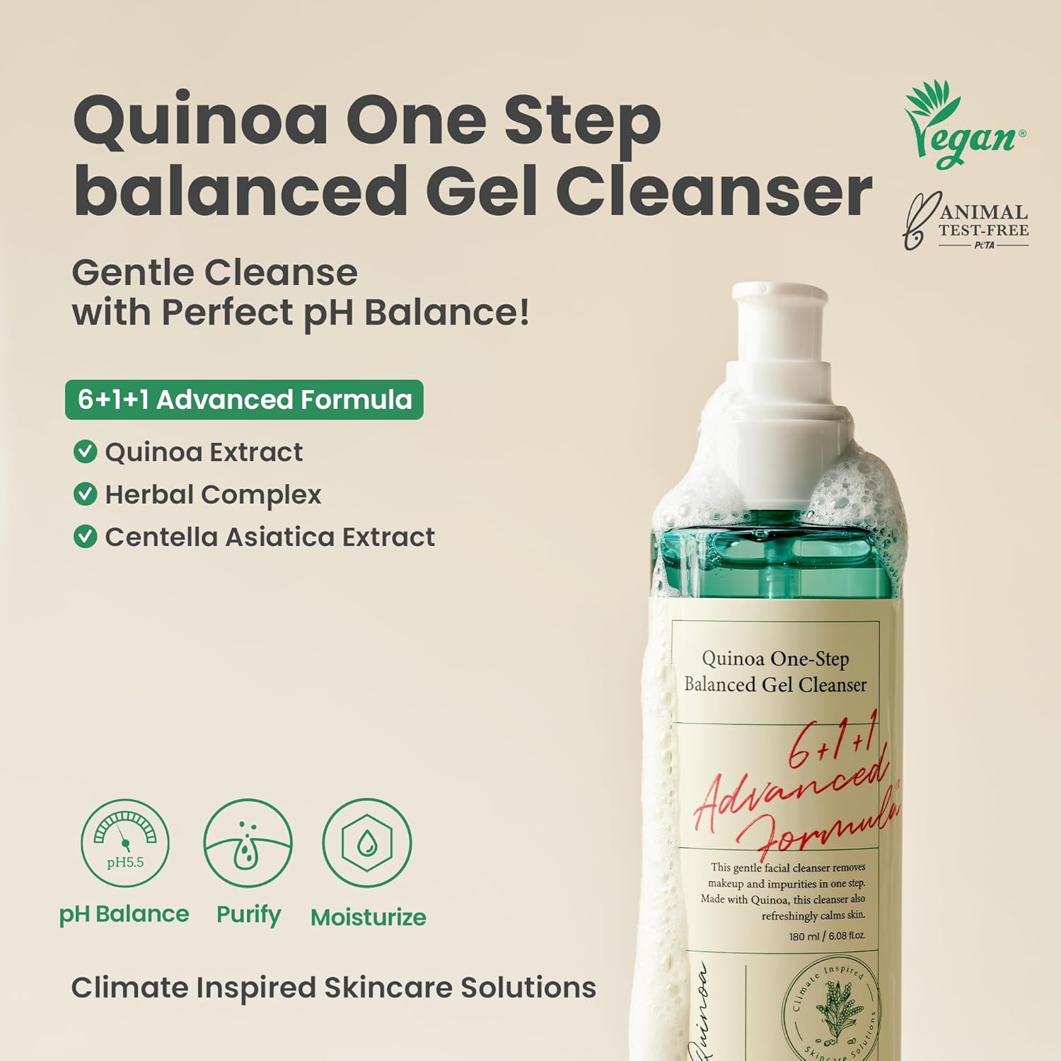 AXIS-Y Quinoa One Step Balanced Gel Cleanser - Deep Hydrating Makeup Remover Facial Cleansing Gel - Vegan Korean Skin Care Face Wash for All Skin Types - 6.08 fl. oz.